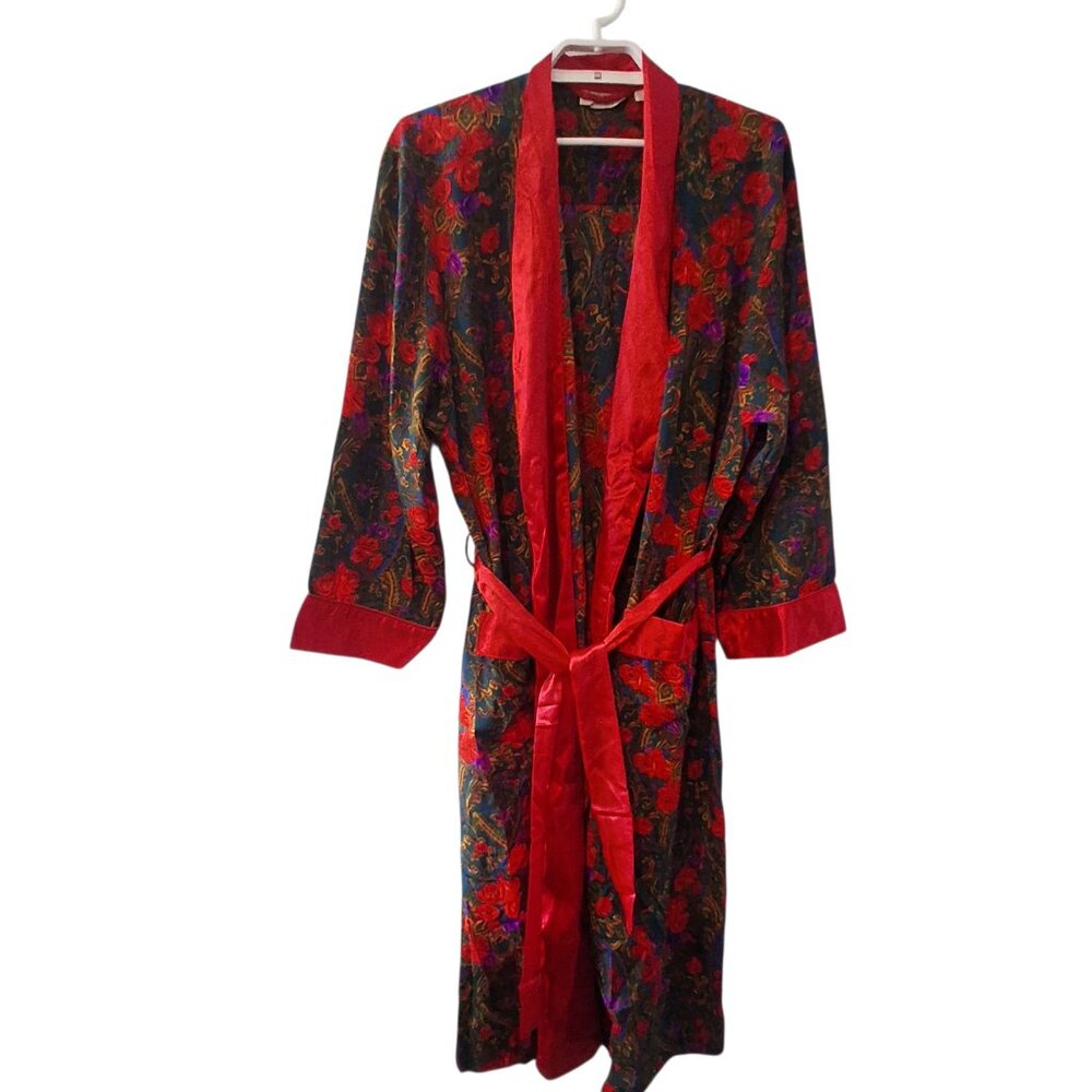Victorias Secret vintage satin robe womens medium long gold label purple red